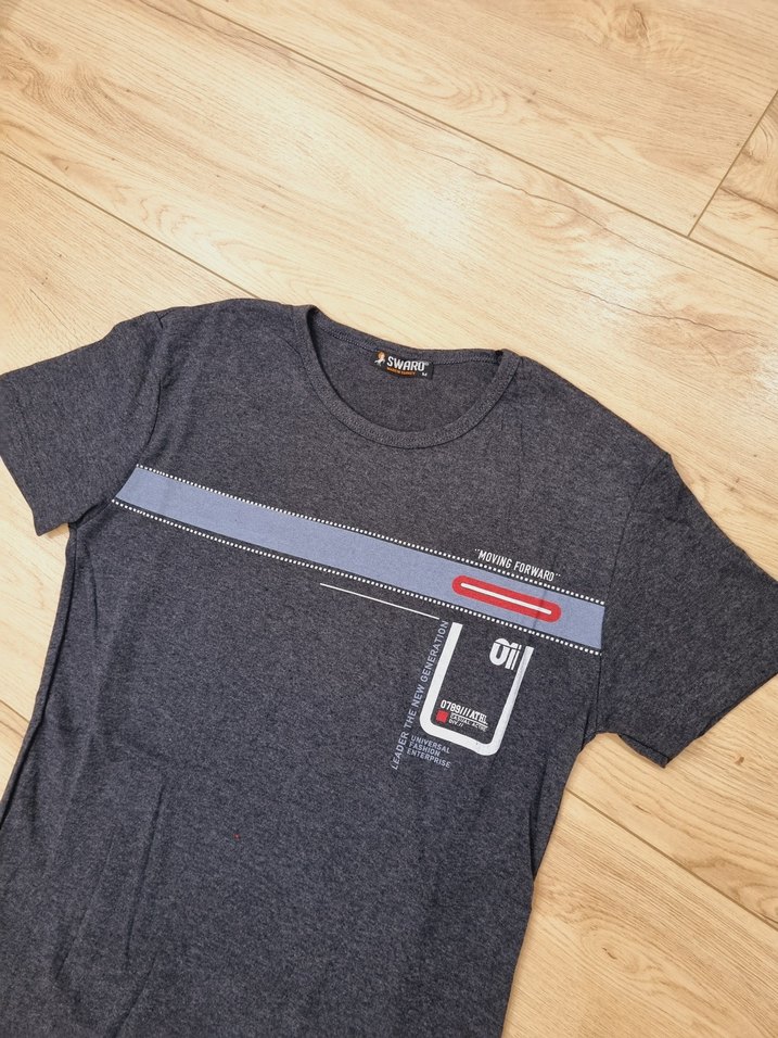 Gri Kısa Kollu Denim Tişört - Görsel 2