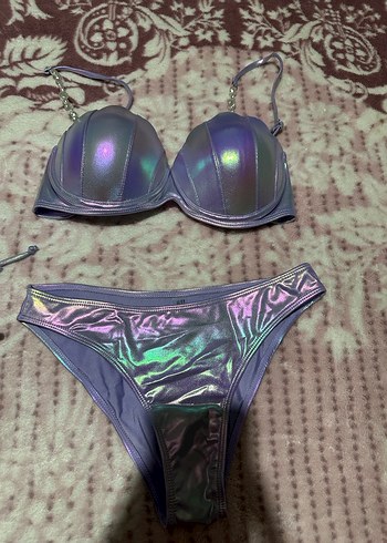 Parlak Mor Bağcıklı Midi Bikini Takımı - Görsel 3