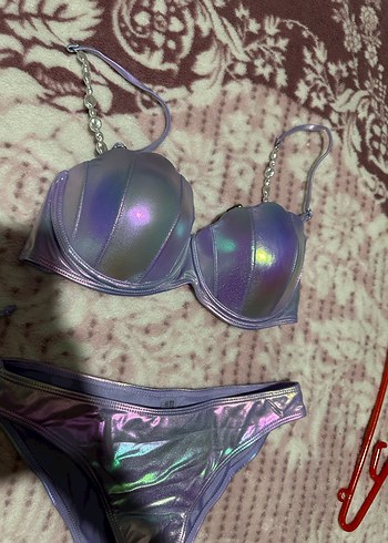 Parlak Mor Bağcıklı Midi Bikini Takımı - Görsel 2