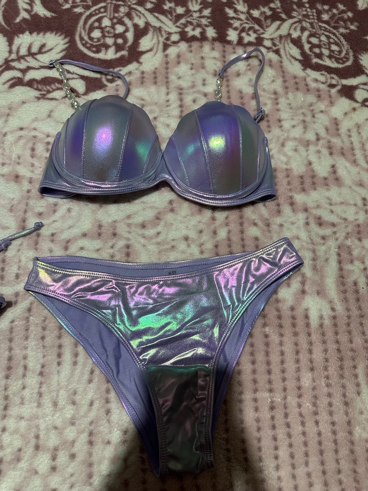 Parlak Mor Bağcıklı Midi Bikini Takımı - Görsel 3