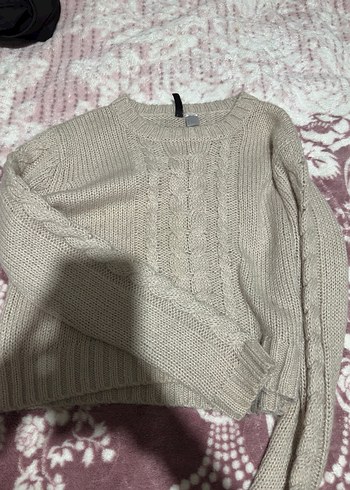 Bej Örgü Kadın Triko Kazak - Görsel 4