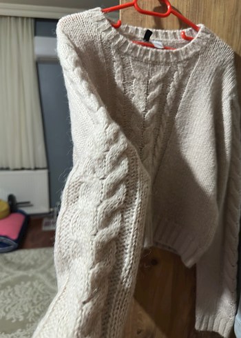 Bej Örgü Kadın Triko Kazak - Görsel 2