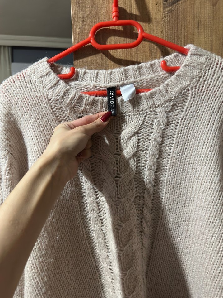 Bej Örgü Kadın Triko Kazak - Görsel 3