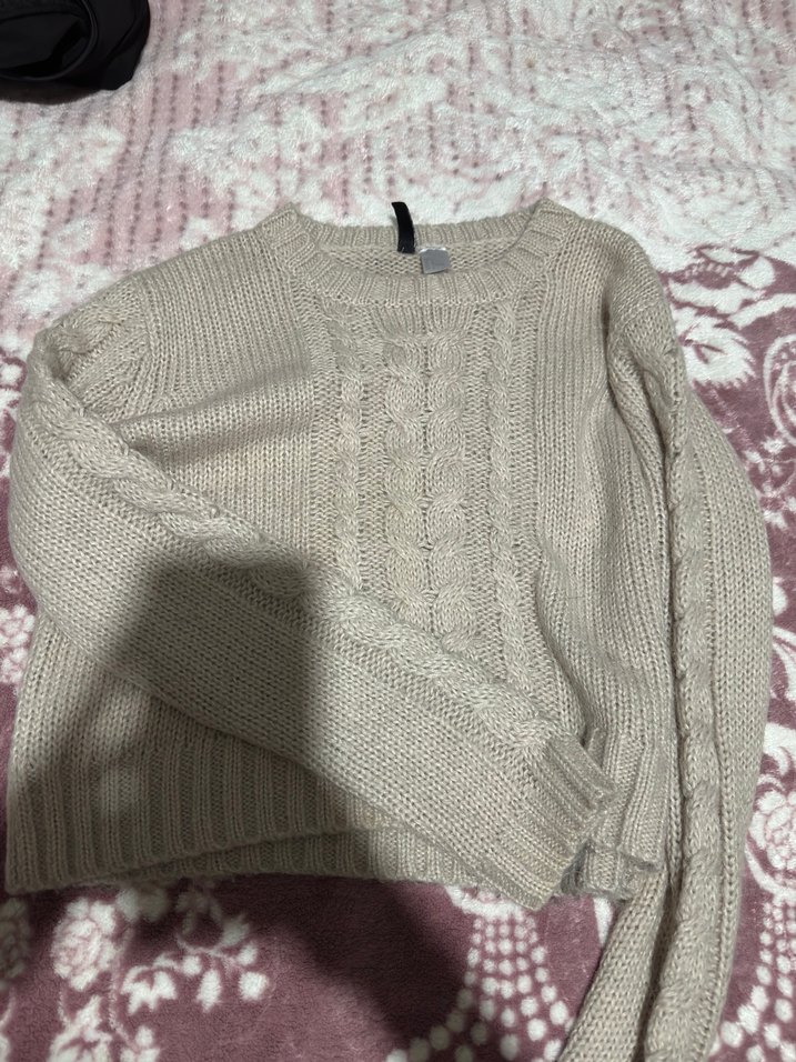 Bej Örgü Kadın Triko Kazak - Görsel 4