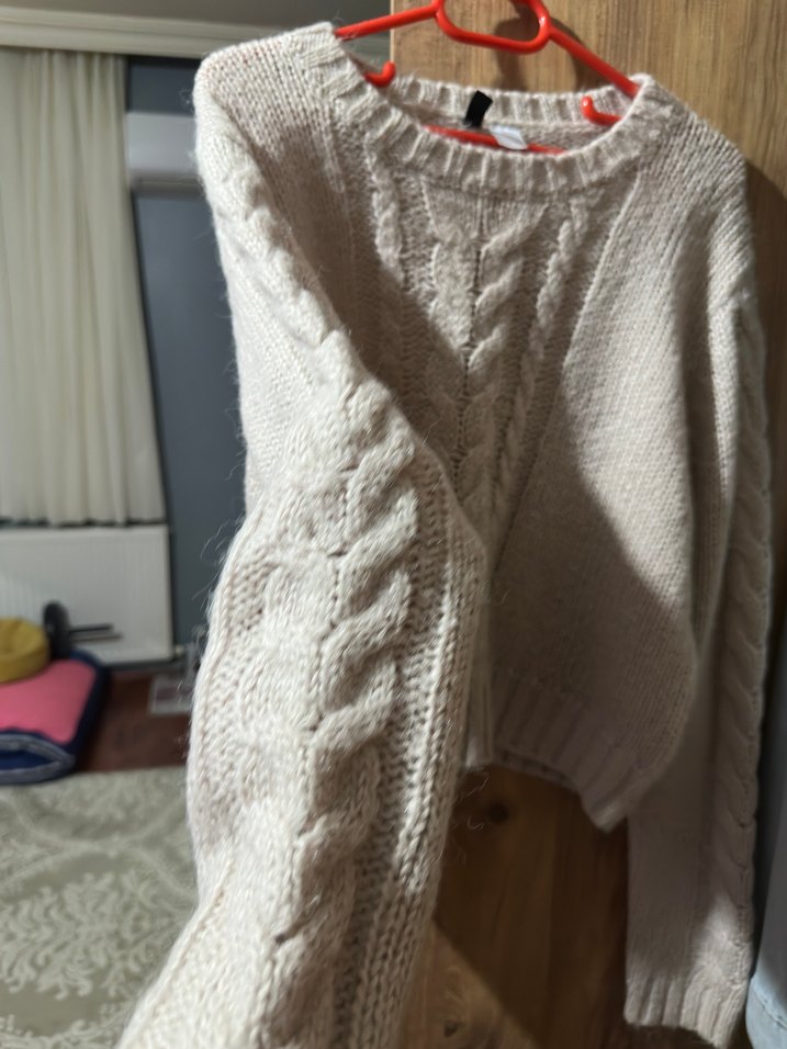 Bej Örgü Kadın Triko Kazak - Görsel 2