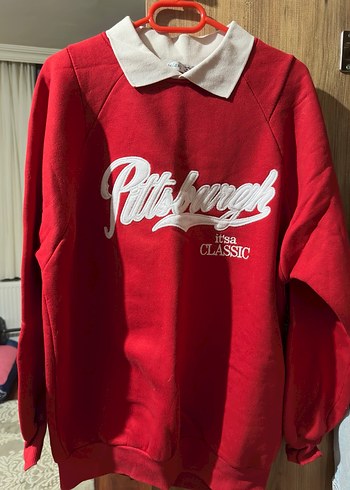 Kırmızı Düğmeli Vintage Sweatshirt - Görsel 3