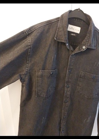 Siyah Düğmeli Oversize Erkek Kot Ceket - Görsel 4