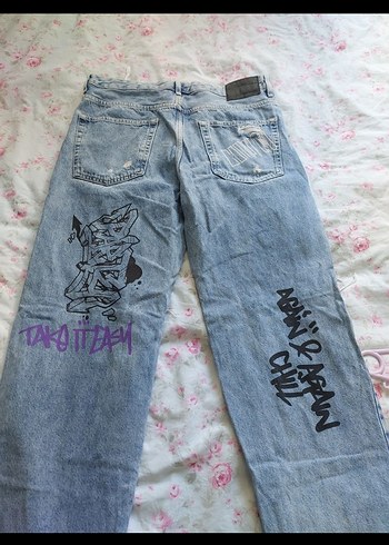 Pastel Mavi Tulum Detaylı Bol Kesim Erkek Jean - Görsel 5