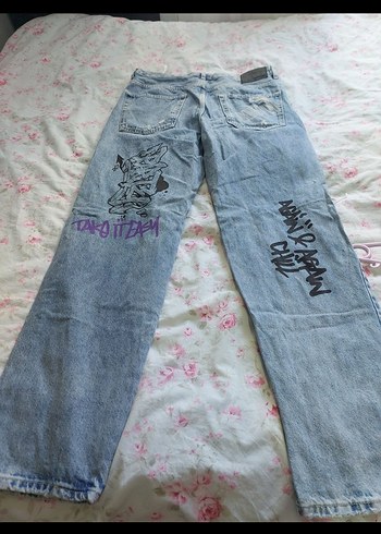 Pastel Mavi Tulum Detaylı Bol Kesim Erkek Jean - Görsel 4