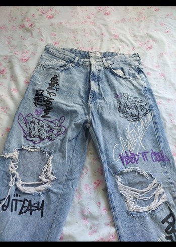 Pastel Mavi Tulum Detaylı Bol Kesim Erkek Jean - Görsel 2