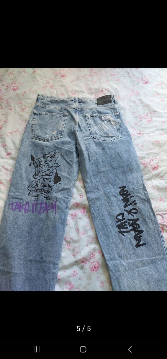 Pastel Mavi Tulum Detaylı Bol Kesim Erkek Jean - Görsel 5