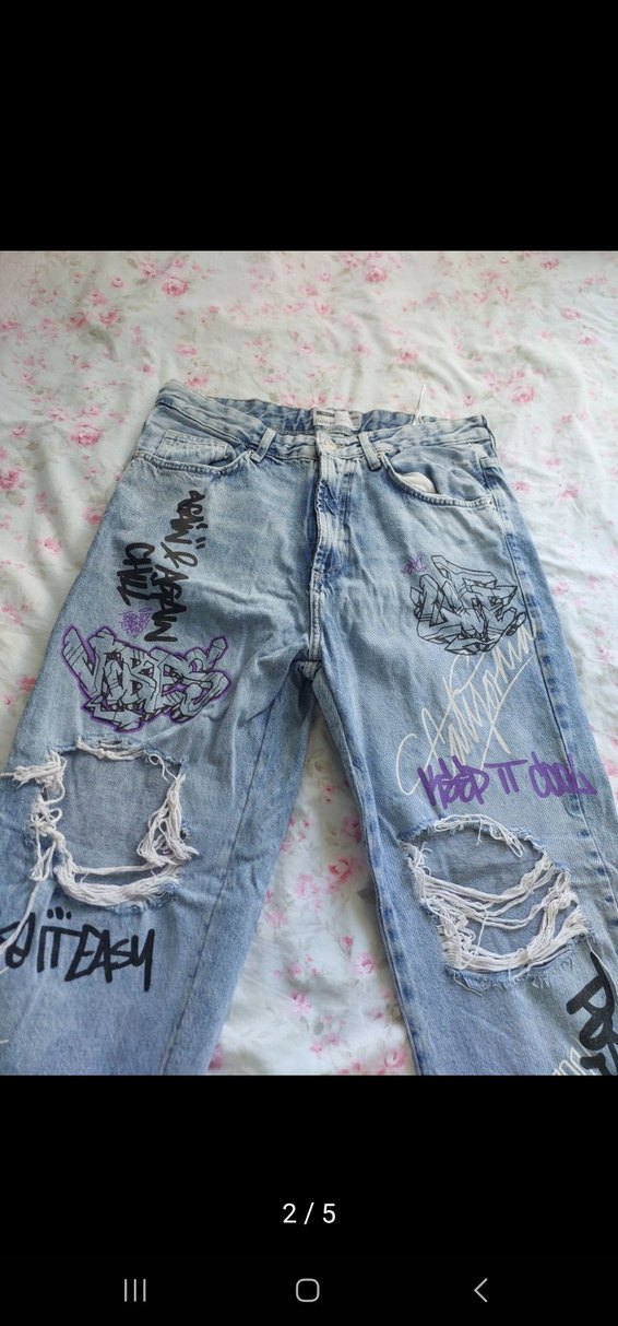 Pastel Mavi Tulum Detaylı Bol Kesim Erkek Jean - Görsel 2