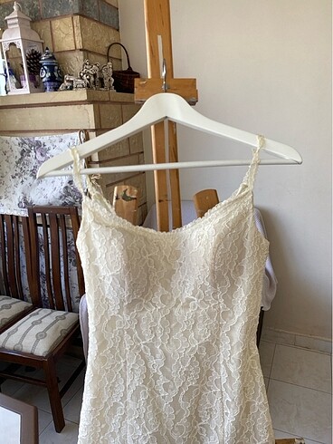 Beyaz kısa abiye dantelli - Görsel 4