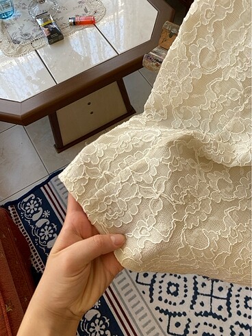 Beyaz kısa abiye dantelli - Görsel 2