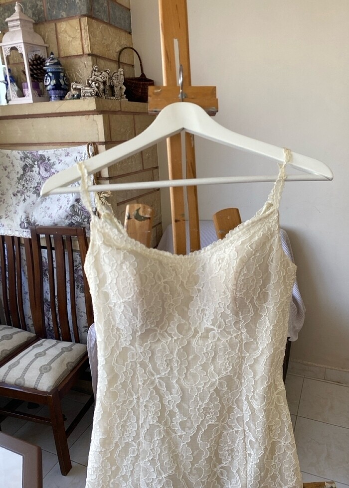 Beyaz kısa abiye dantelli - Görsel 4