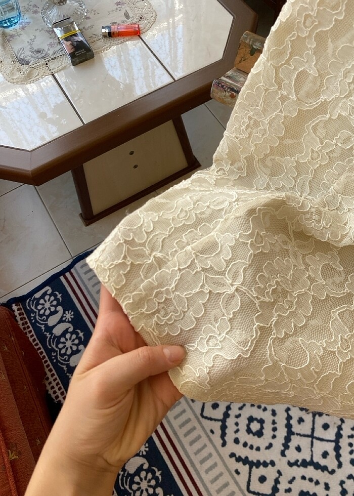 Beyaz kısa abiye dantelli - Görsel 2