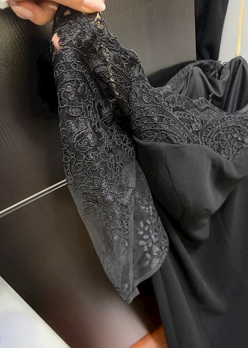 Siyah Drape Detaylı Uzun Goth Abiye Elbise - Görsel 4