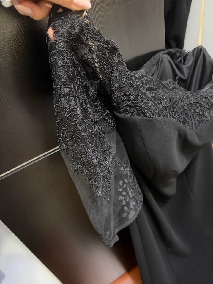 Siyah Drape Detaylı Uzun Goth Abiye Elbise - Görsel 4