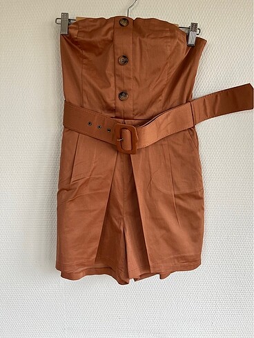 Trendyolmilla Camel Kemerli Düğme Detaylı Kısa Tulum