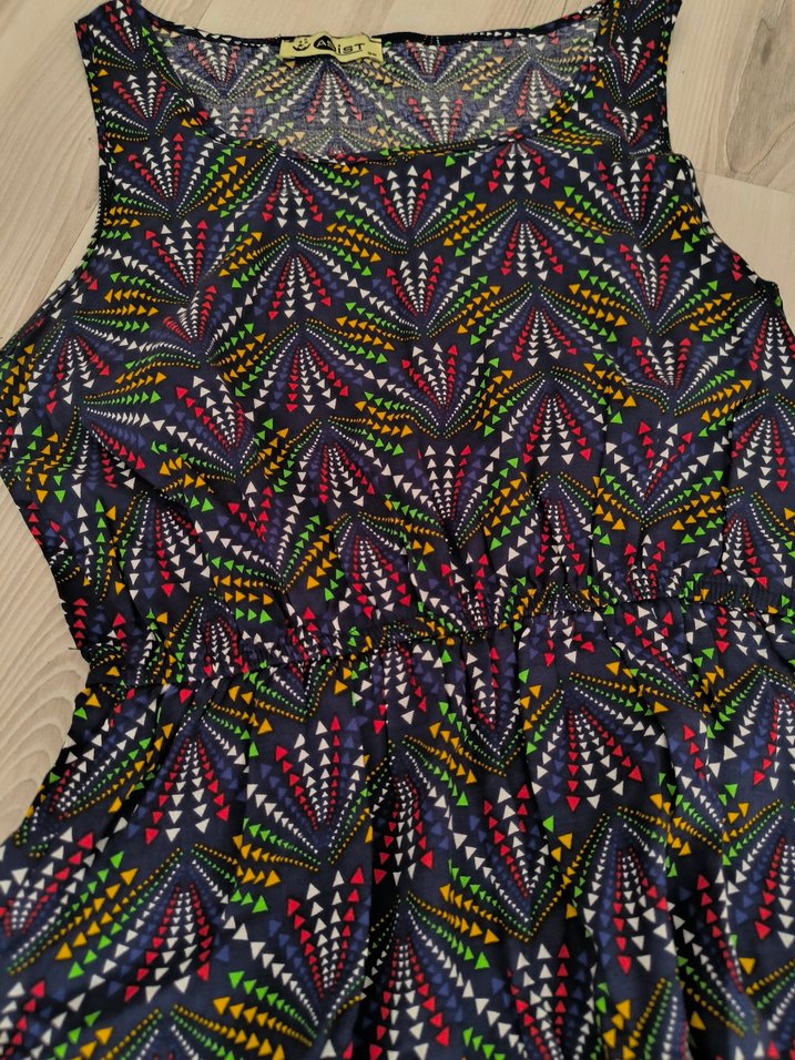 Renkli Pilili V Yakalı Uzun Bohem Elbise - Görsel 2