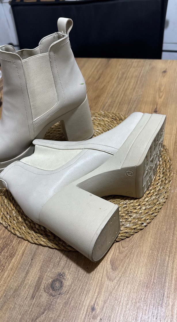 Bej Deri Platform Topuklu Kadın Bot sayılı giyildi sıfır ayarınd - Görsel 3