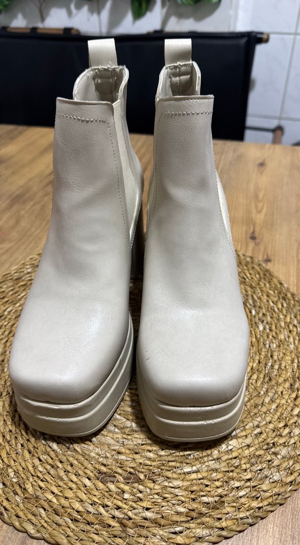 Bej Deri Platform Topuklu Kadın Bot sayılı giyildi sıfır ayarınd - Görsel 2