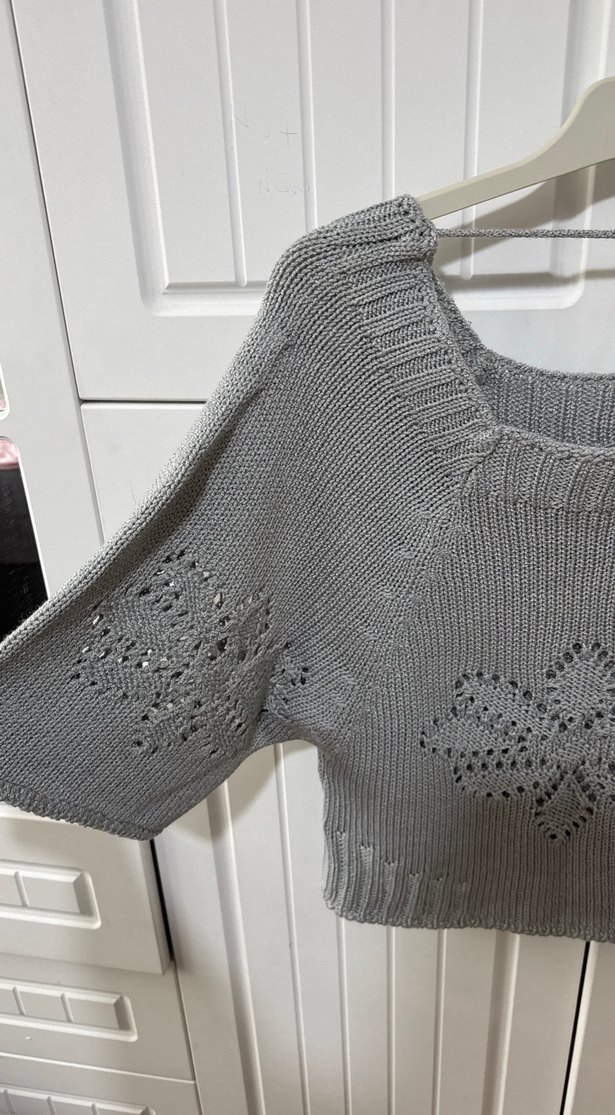 Gri Nakışlı Bohem Kısa Triko Kadın Kazak - Görsel 2