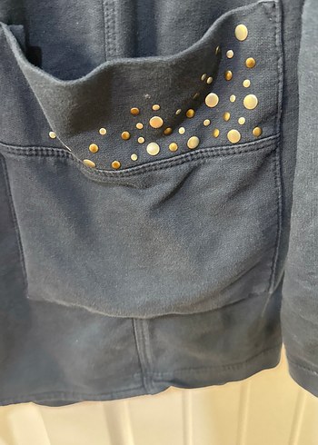 Düğmeli Lacivert Deri Kadın Ceket - Görsel 2