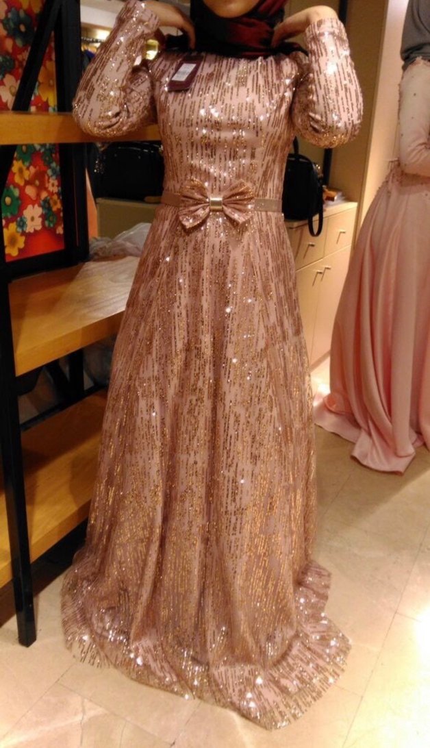 Armine marka, 36-38 beden uyumlu pudra Renk Abiye Elbise - Görsel 2