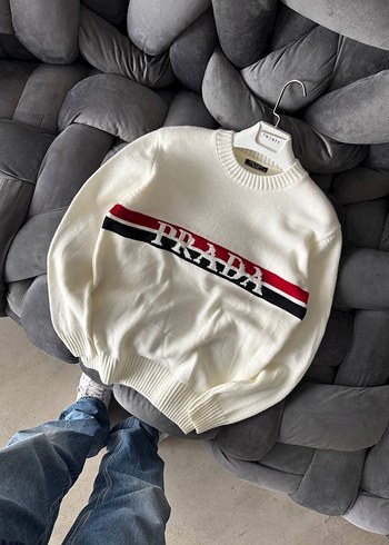 Prada Ekru Bisiklet Yaka Triko Kazak