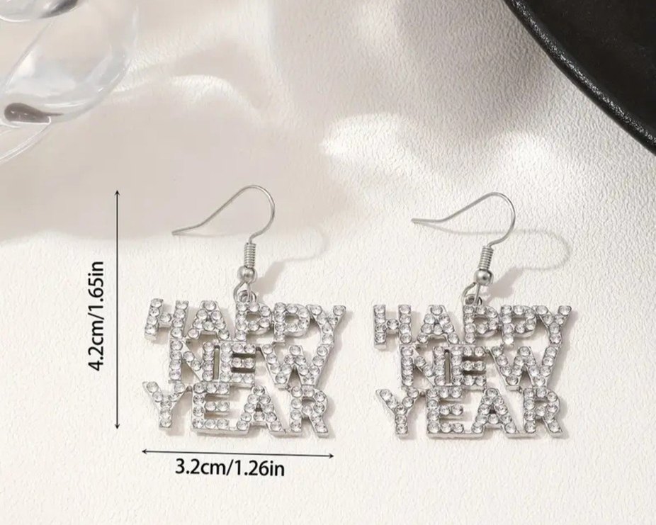 Taşlı Happy New Year Küpe - Görsel 3