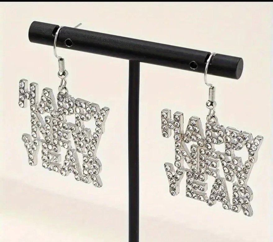 Taşlı Happy New Year Küpe - Görsel 2