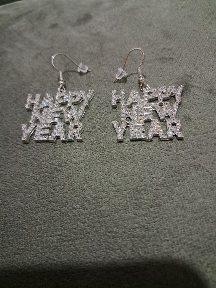 Taşlı Happy New Year Küpe - Görsel 4