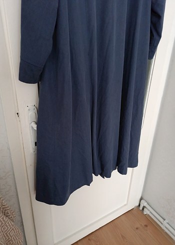 Linen Kumaşlı Uzun Lacivert Kadın  ferace parduse - Görsel 3
