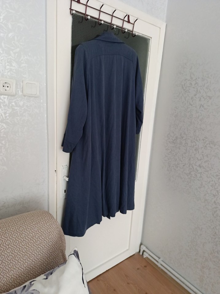 Linen Kumaşlı Uzun Lacivert Kadın  ferace parduse - Görsel 2