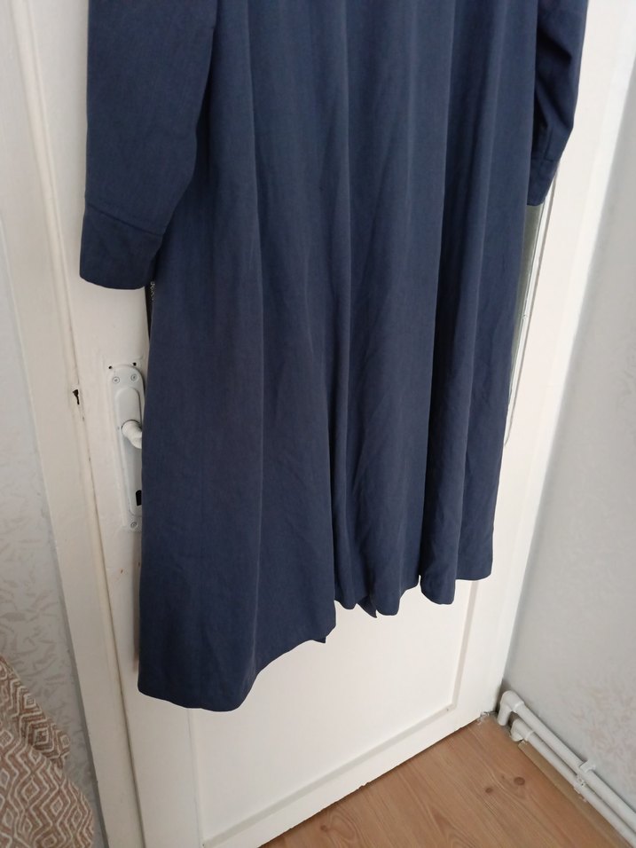 Linen Kumaşlı Uzun Lacivert Kadın  ferace parduse - Görsel 3