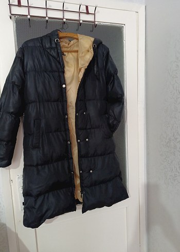 Düğmeli Siyah Kadın Kışlık Uzun Mont - Görsel 14