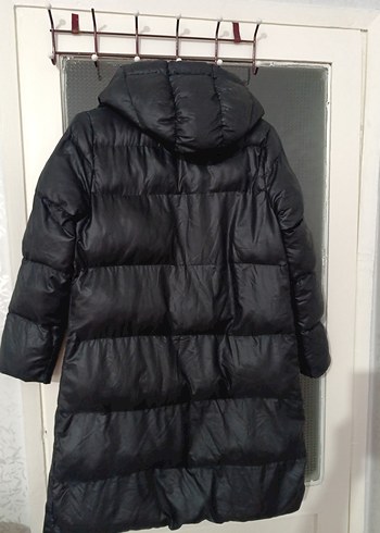 Düğmeli Siyah Kadın Kışlık Uzun Mont - Görsel 6