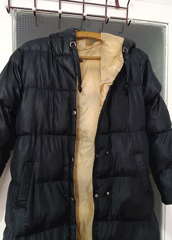 Düğmeli Siyah Kadın Kışlık Uzun Mont - Görsel 10