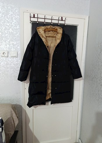 Düğmeli Siyah Kadın Kışlık Uzun Mont - Görsel 2