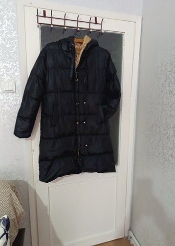 Düğmeli Siyah Kadın Kışlık Uzun Mont - Görsel 15