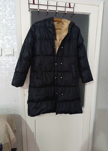 Düğmeli Siyah Kadın Kışlık Uzun Mont - Görsel 9