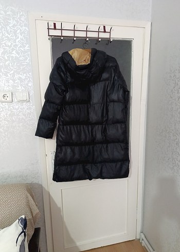 Düğmeli Siyah Kadın Kışlık Uzun Mont - Görsel 12