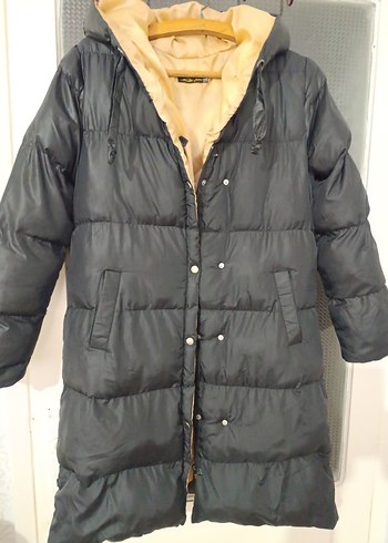 Düğmeli Siyah Kadın Kışlık Uzun Mont - Görsel 4