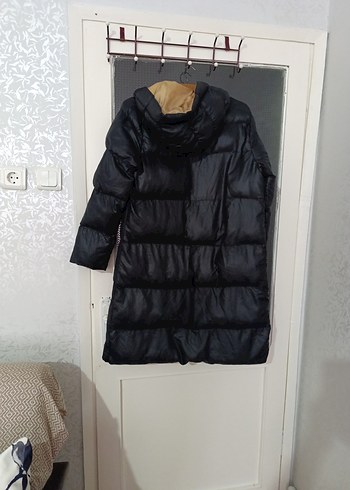 Düğmeli Siyah Kadın Kışlık Uzun Mont - Görsel 11