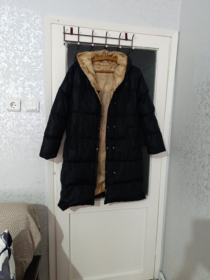 Düğmeli Siyah Kadın Kışlık Uzun Mont - Görsel 2