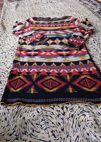 Renkli Bohem Kadın Triko Kazak - Görsel 2