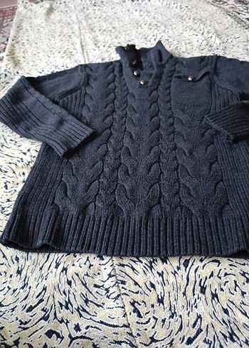 Düğmeli Gri Yün Erkek Kazak - Görsel 6