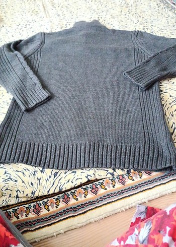 Düğmeli Gri Yün Erkek Kazak - Görsel 10