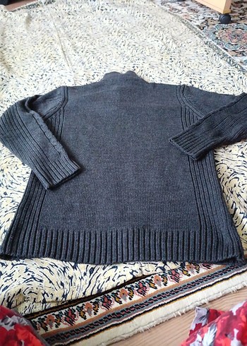 Düğmeli Gri Yün Erkek Kazak - Görsel 3